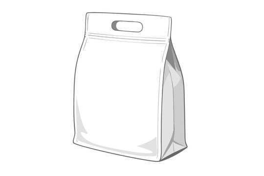 Blank White Stand-Up Pouch with Die-Cut Handle Mockup Realistic Vector Illustraion of a Flexible Packagin Bag for Food, Snacks, Cofee, or Detergent, Isolatedon White Background, Side iew