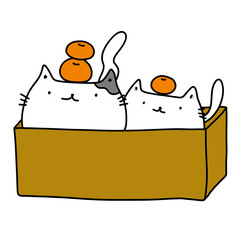 hand drawn illustration of an orange with kittens in box © Amol