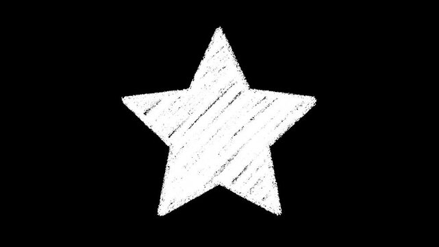 白いクレヨンで塗り潰した星のループアニメーション。アナログな手描きイラスト。編集しやすい黒背景のオーバーレイ素材