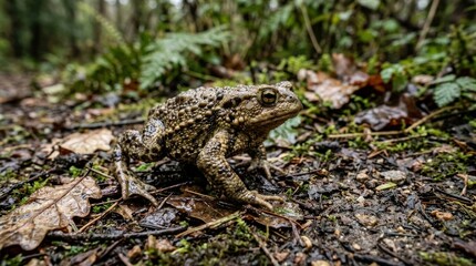 Obraz premium A toad in a forest. The amphibian concept of being in its natural habitat.