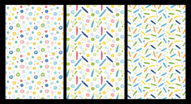 Colorful patterns with shapes and objects