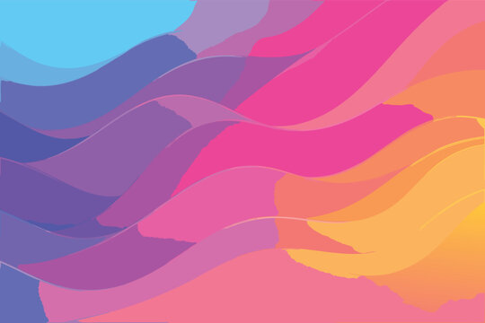 Vibrant Abstract Wavy Background Vector Illustration ith Dynamic Fluid GradientWaves in Blue Purple Pink range and Yellow for Moder Brochure Poster Presentaton Cover Screen Flyer Desin