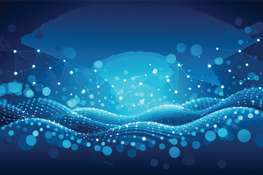 Abstract Blue AI Technology Background with Futuristi Dot and Line Network Pattrn, Digital Big Data Wave,Glowing Bokeh Effect, and onnectivity Grid for Innovtion, Science, and Tech Deign