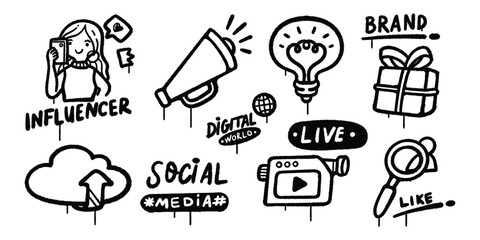 Fototapeta premium Set of graffiti spray Creative Symbols Digital World Social Media and Promotion vector illustration