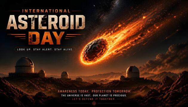 International Asteroid Day Fiery Desert Sky Cosmic Awareness Poster