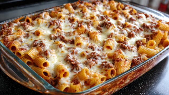 baked ziti pasta with tomato meat sauce