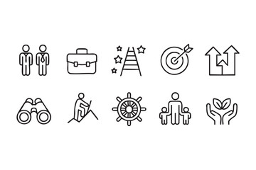 Fototapeta premium Leadership Career Line Icons for Business Success and Professional Growth Design