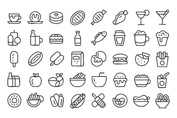 Fototapeta premium Food and Drink Icons for Menu Boards, Delivery Apps, and Catering Graphics