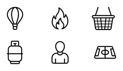 Simple Line Icons: Hot Air Balloon, Fire, Basket, Gas Tank, Person, Sports Field © Faruk