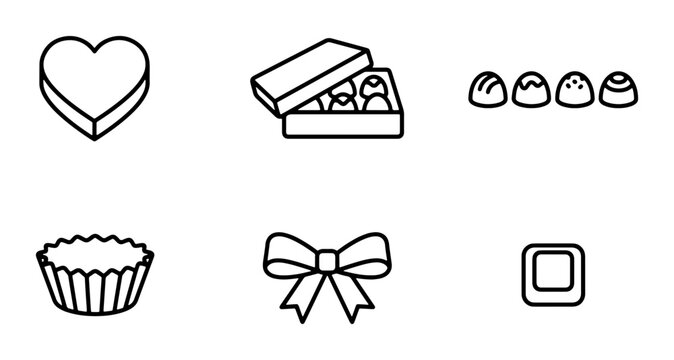 Chocolate Icons Set, Sweet Confectionery Vector Graphics, Delicious Treats and Gift Box Illustrations