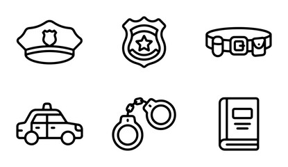 Police Icons Set: Law Enforcement Symbols, Justice, Security, and Crime Fighting Vector Graphics © Yusuf