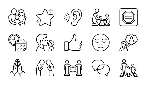 Family Love, Support, and Communication Icons: Vector Set for Social Connection and Relationships