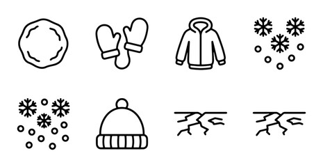 Winter Icons Set: Snowball, Mittens, Parka, Snowflakes, Beanie, Ice Cracks © Yusuf