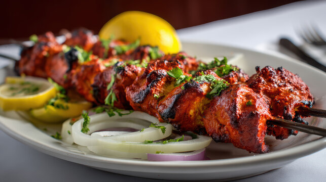 transparent chicken tikka dry red marinated chunks