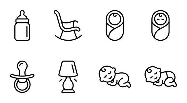 Baby Icons Set, Newborn Essentials Collection, Nursery Objects, Childcare Symbols, Vector Graphics
