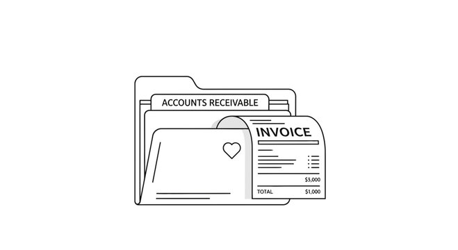 Accounts receivable file folder with invoice paperwork isolated design
