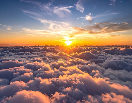 A serene aerial view of a sunset above fluffy white clouds (1)