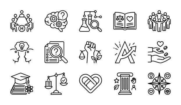 Set of 15 Core Values Icons, Business Ethics and Principles Vector Graphics