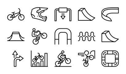Fototapeta premium BMX Bike Sports Icons, Extreme Cycling Elements, Action Rider Graphics, Vector Set