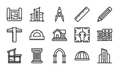 Architecture Icons Set: Blueprint, Buildings, Tools, Design Elements for Construction Projects © Hasan