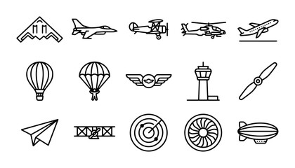 Aircraft Icons Set: Modern Jets, Helicopters, Airplanes, Blimps, and More © ShahinAl