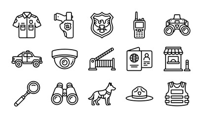 Security Icons Set: Police, Law Enforcement, Surveillance, Protection Vector Graphics © Ziaur