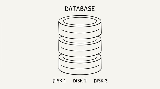 Hand-drawn Database Icon with Stacked Disks and Labels