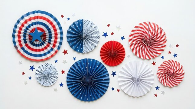 Independence day decorations patriotic paper fans stars festive fourth of july layout
