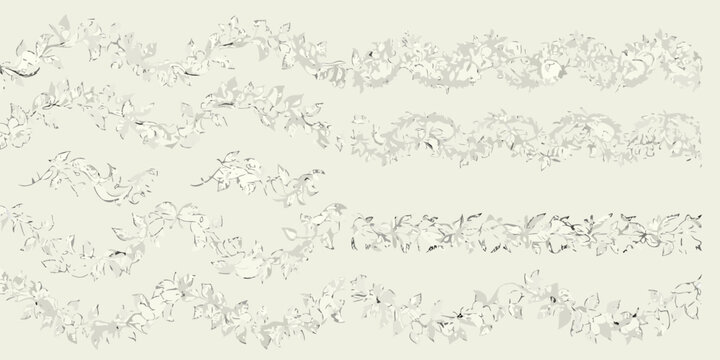 Botanical Border Illustrations Delicate Floral Ornament In Neutral Tones