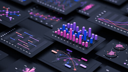 Naklejka na ściany i meble Financial data document graph chart report statistic marketing research development planning management strategy analysis accounting. Financial business technology concept. 3d rendering.