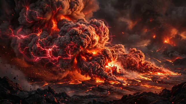 Apocalyptic Red Magma Pyroclastic Cloud Fractal Energy Neon Surge