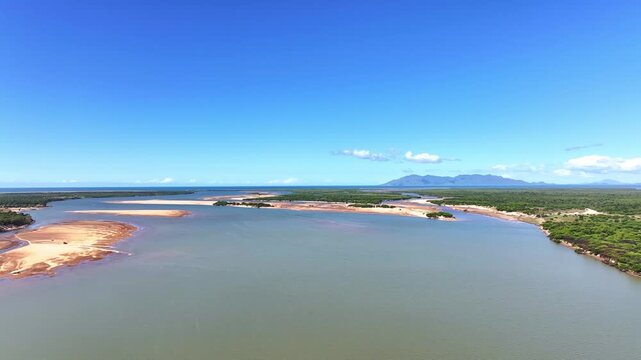 Spectacular cinematic aerial footage of Burdekin River near Ayr Queensland Australia