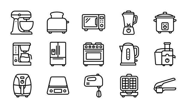 Kitchen Appliance Icons Set: Modern Vector Graphics for Cooking and Food Preparation