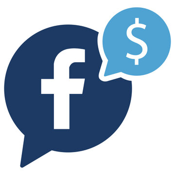 Facebook Social media marketing monetization icon featuring a letter symbol and currency sign on transparent background