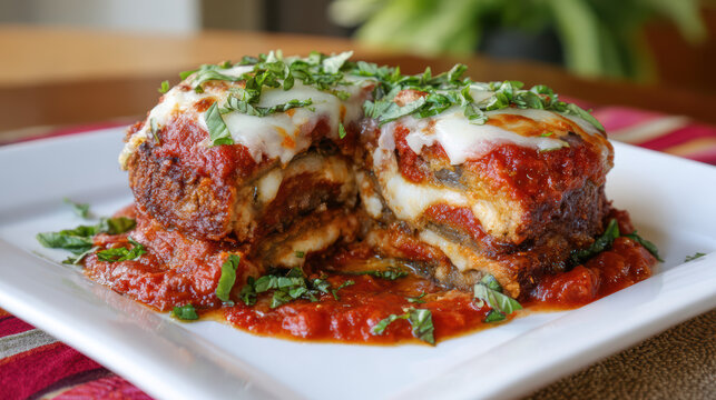 transparent eggplant parmesan layered breaded dish