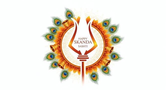 Skanda Sashti Traditional Circular Emblem with Sacred Symbols