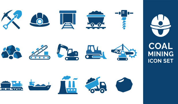 Coal Mining Equipment and Worker Safety Symbols for Industrial Extraction
