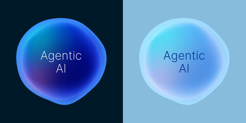 Agentic AI artificial intelligence concept. Abstract liquid gradient fluid circle shapes logo in dark and light mode. Modern futuristic vivid background for digital automation technology UI design. © nuddss