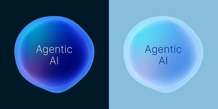 Agentic AI artificial intelligence concept. Abstract liquid gradient fluid circle shapes logo in dark and light mode. Modern futuristic vivid background for digital automation technology UI design.