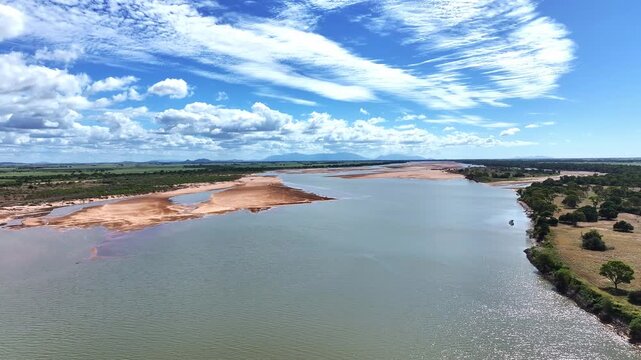 Spectacular cinematic aerial footage of Burdekin River near Ayr Queensland Australia