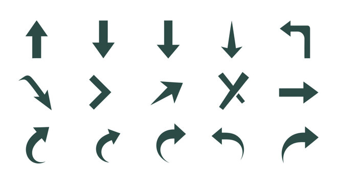 Diverse Arrow Icons Set: Up, Down, Left, Right, Diagonal, Curved and Cross Arrows