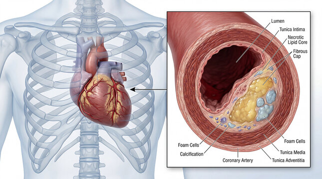 Atherosclerotic plaque formation impacting a crucial heart vessel within the human body