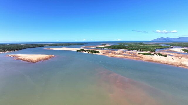 Spectacular cinematic aerial footage of Burdekin River near Ayr Queensland Australia