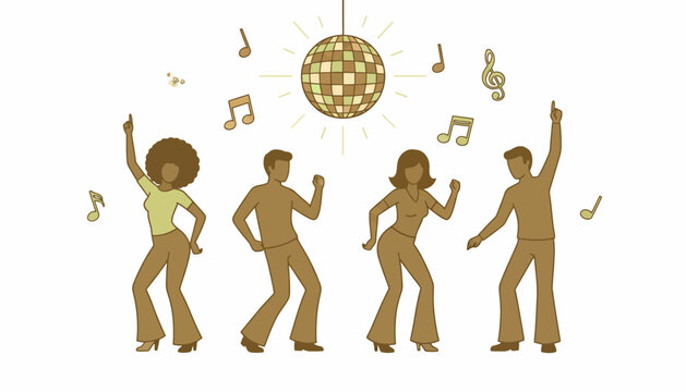 Disco dance, funky people, retro illustration, 1970s style, vector graphics
