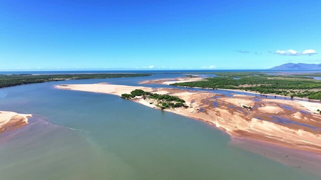 Spectacular cinematic aerial footage of Burdekin River near Ayr Queensland Australia