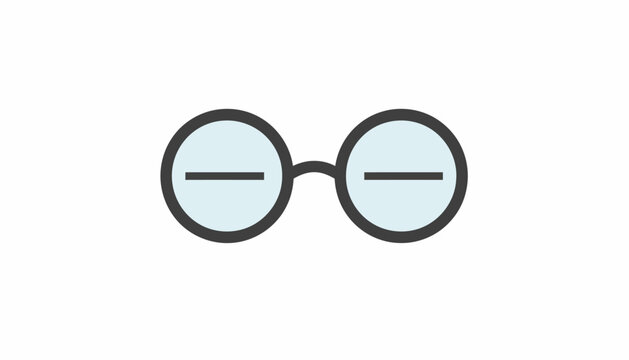 Glasses, Eyeglasses, Round Frames, Black Outline, Blue Lenses, Vector Icon, Fashion Accessory, Optical Symbol