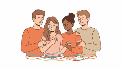 Fototapeta premium Diverse people holding hands, unity and support concept, vector illustration, solidarity and friendship, group of friends or community