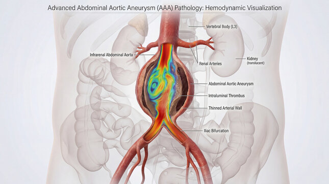 Visualizing perilous hemodynamics within an advanced abdominal aortic aneurysm pathology
