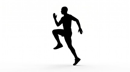 Fototapeta premium Black Silhouette of a Man in Motion on White Background