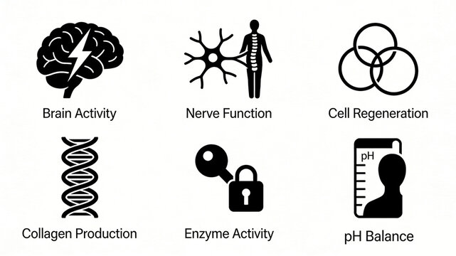 Covering concepts such as brain activity, neurological function, cell regeneration and acid-base balance, cellular level health maintenance and anti-aging regulation, and body function repair.
